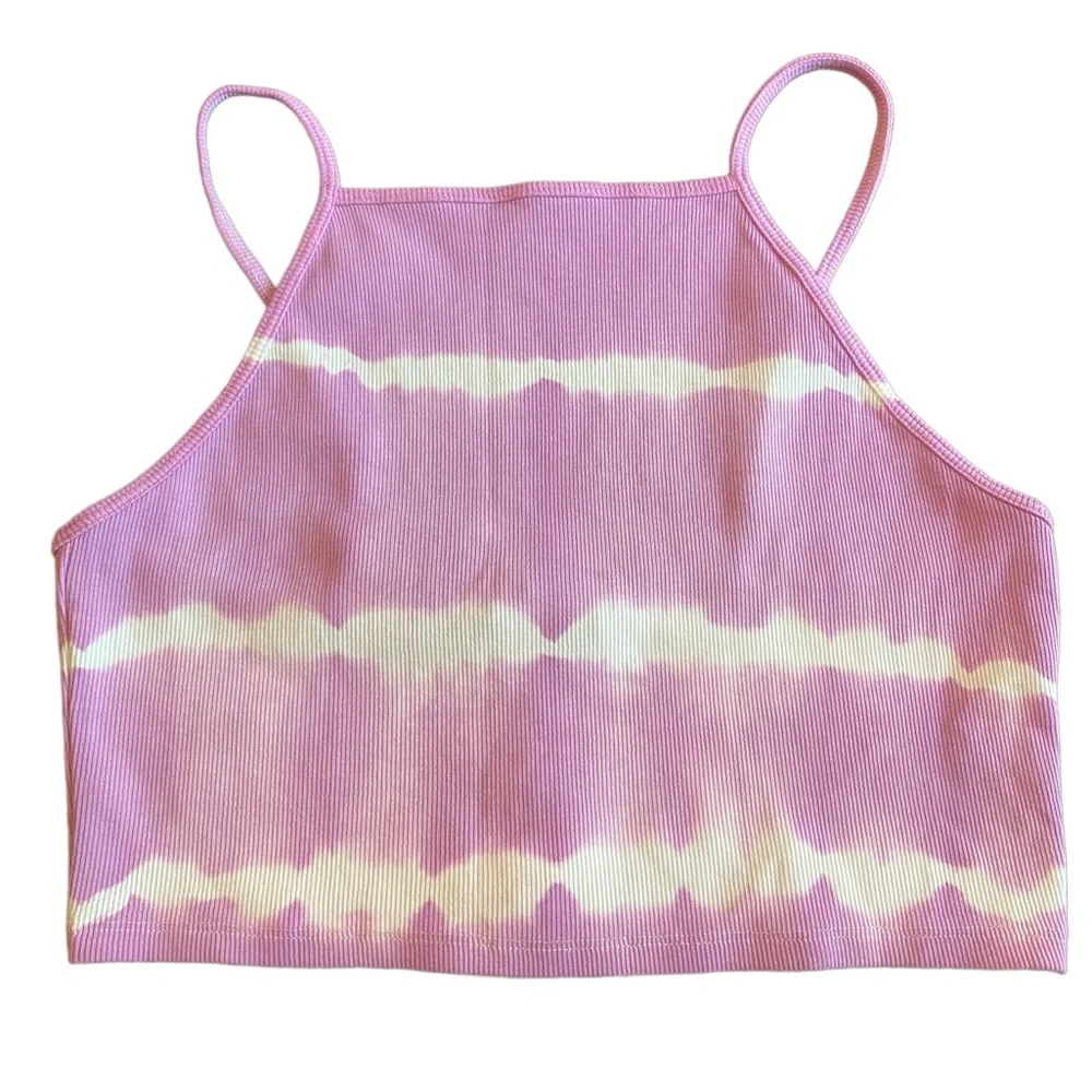Zara Lavender and White Tie Dye Cropped Tank Top